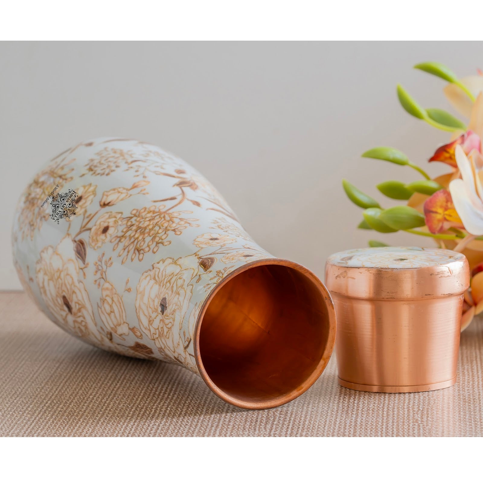 Pure Copper Bedroom Bottle with Golden Print Design 1500 ML