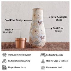 Pure Copper Bedroom Bottle with Golden Print Design 1500 ML