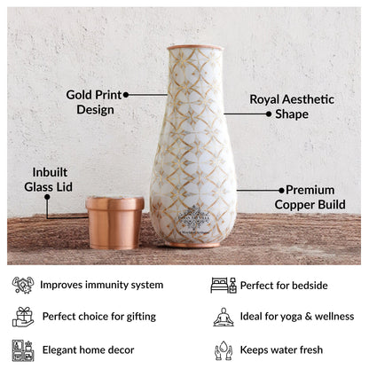 Pure Copper Bedroom Bottle with Golden Print Design 1500 ML