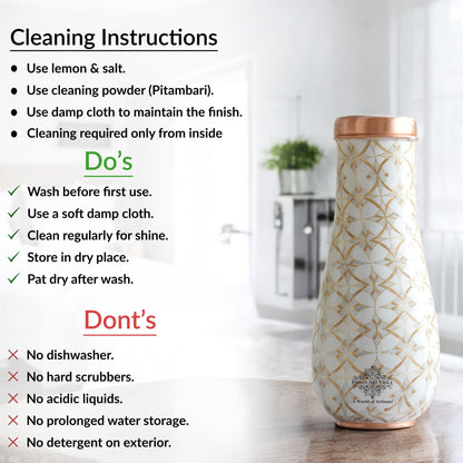 Pure Copper Bedroom Bottle with Golden Print Design 1500 ML