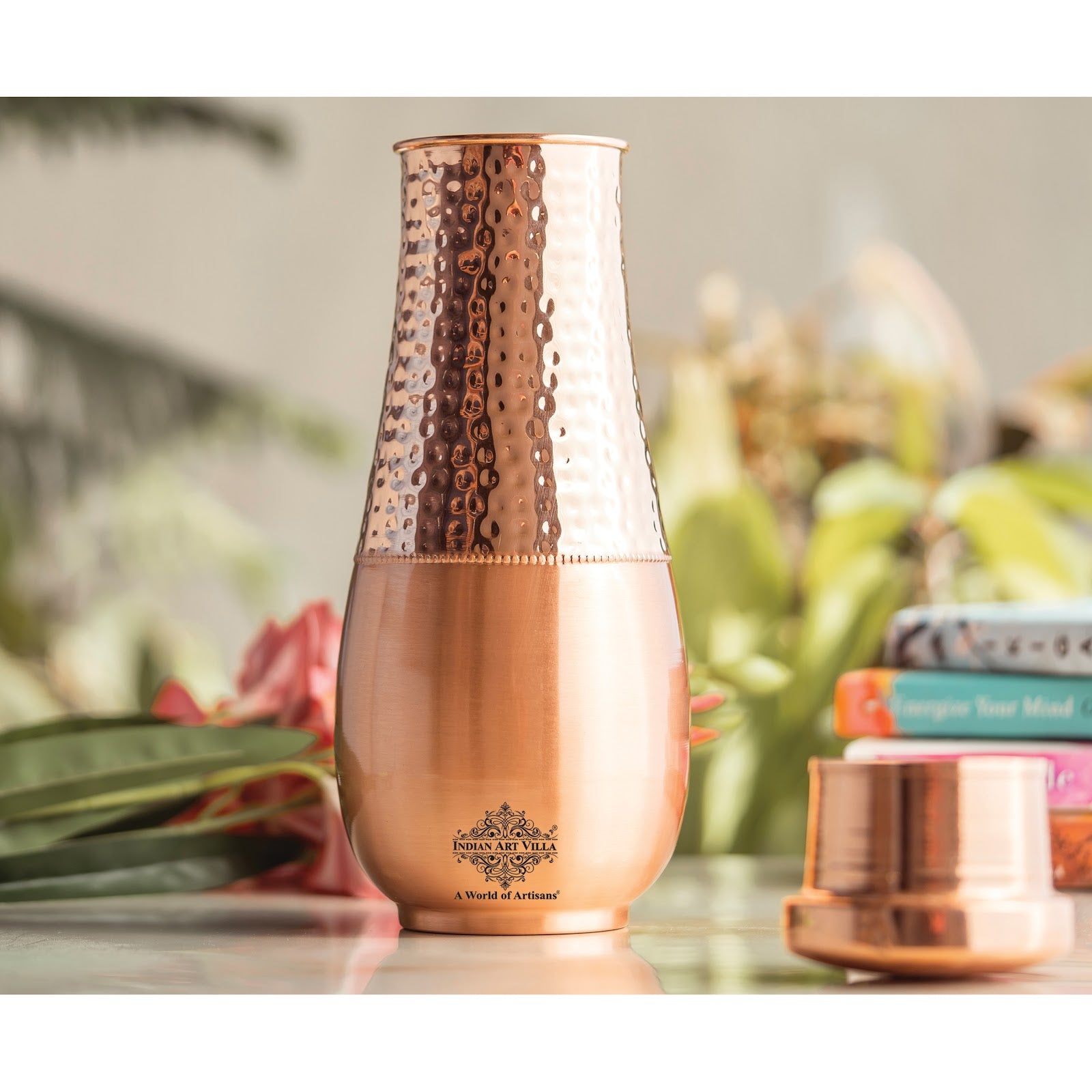 Copper Bedroom Bottle With Half Lacquer & Half Hammered Design