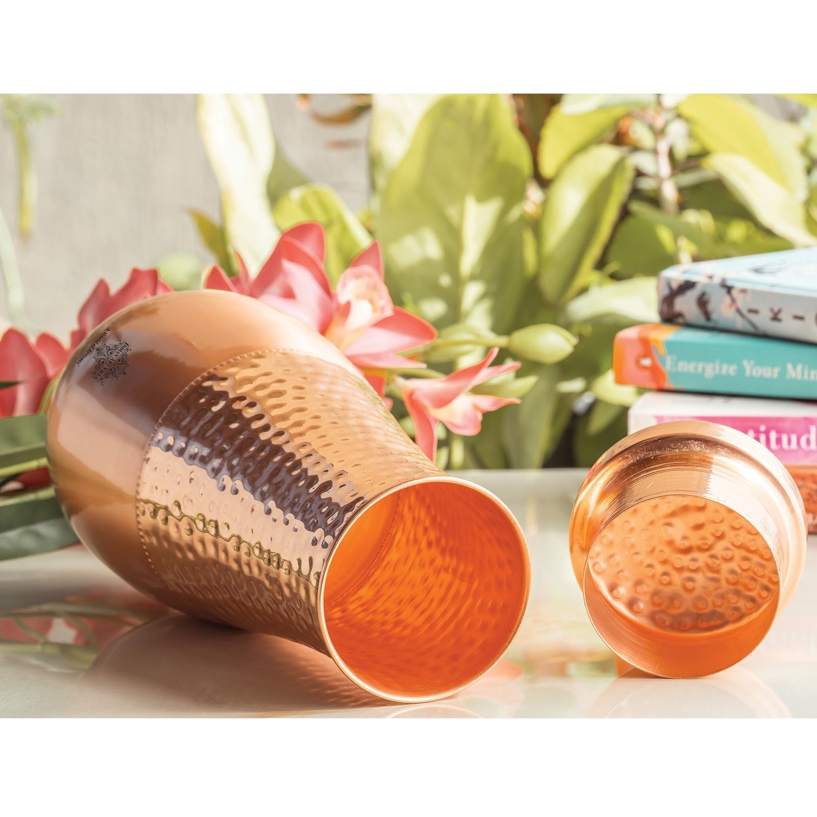Copper Bedroom Bottle With Half Lacquer & Half Hammered Design