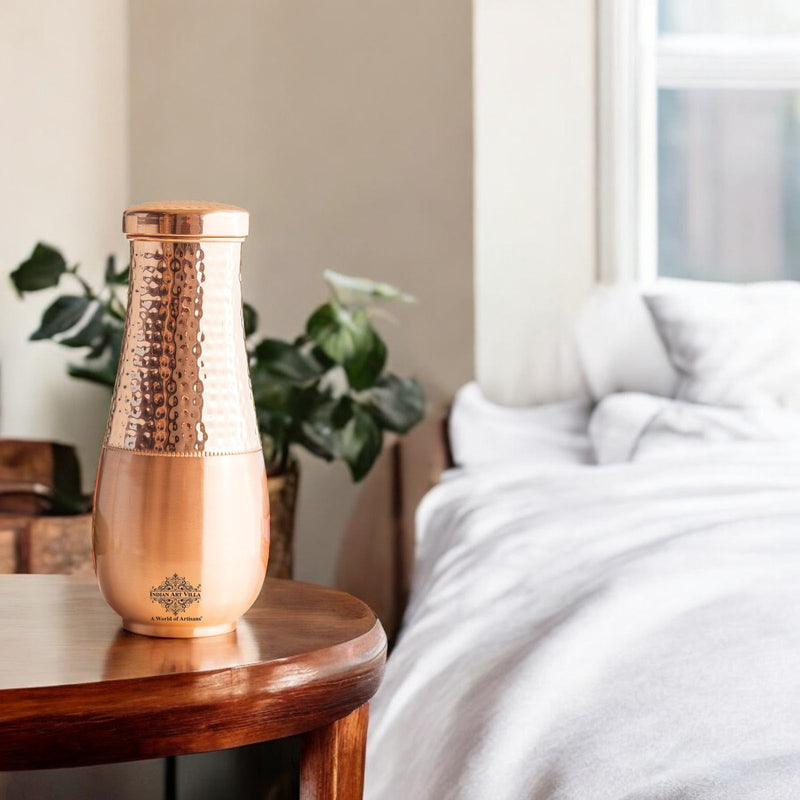 Copper Bedroom Bottle With Half Lacquer & Half Hammered Design