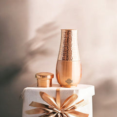 Copper Bedroom Bottle With Half Lacquer & Half Hammered Design