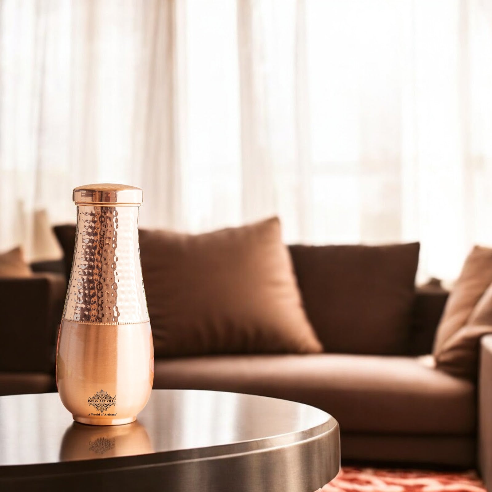 Copper Bedroom Bottle With Half Lacquer & Half Hammered Design