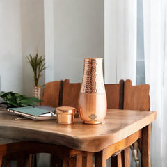 Copper Bedroom Bottle With Half Lacquer & Half Hammered Design