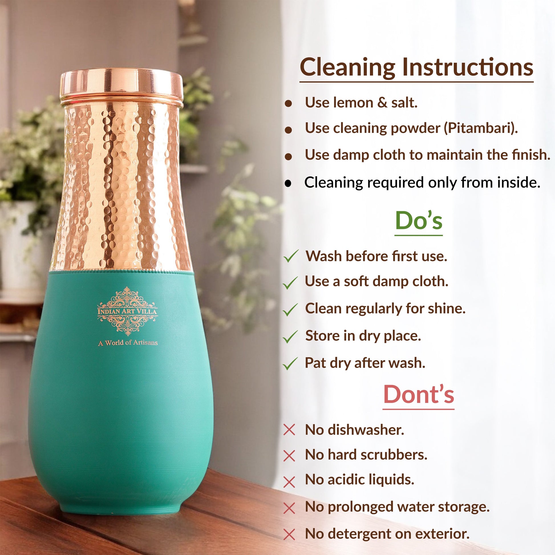 Pure Copper Half Hammered and Silk Finish Vase Shape Bedroom Bottle