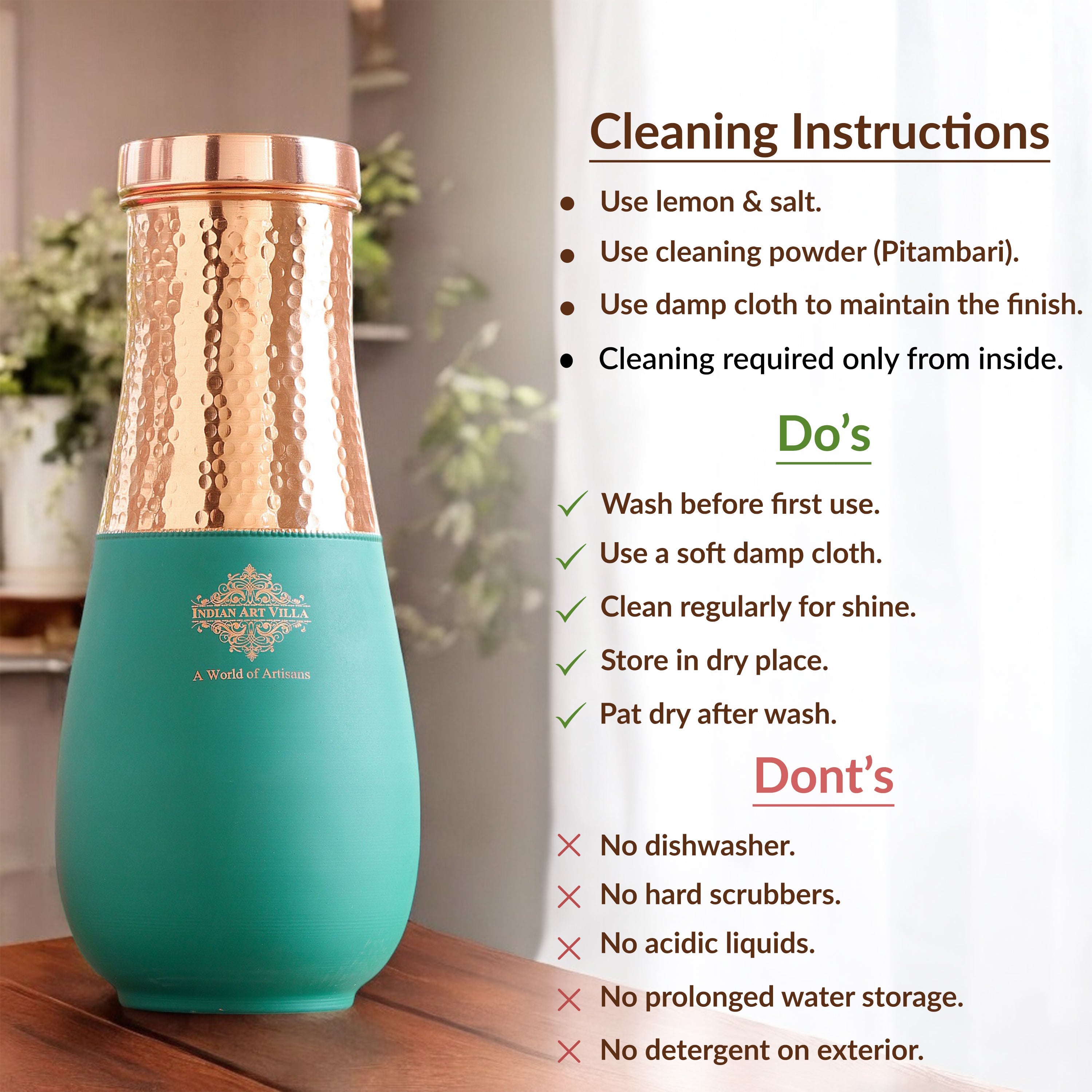 Pure Copper Half Hammered and Silk Finish Vase Shape Bedroom Bottle