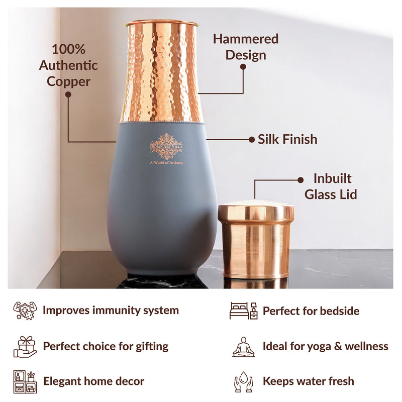 Pure Copper Half Hammered and Silk Finish Vase Shape Bedroom Bottle