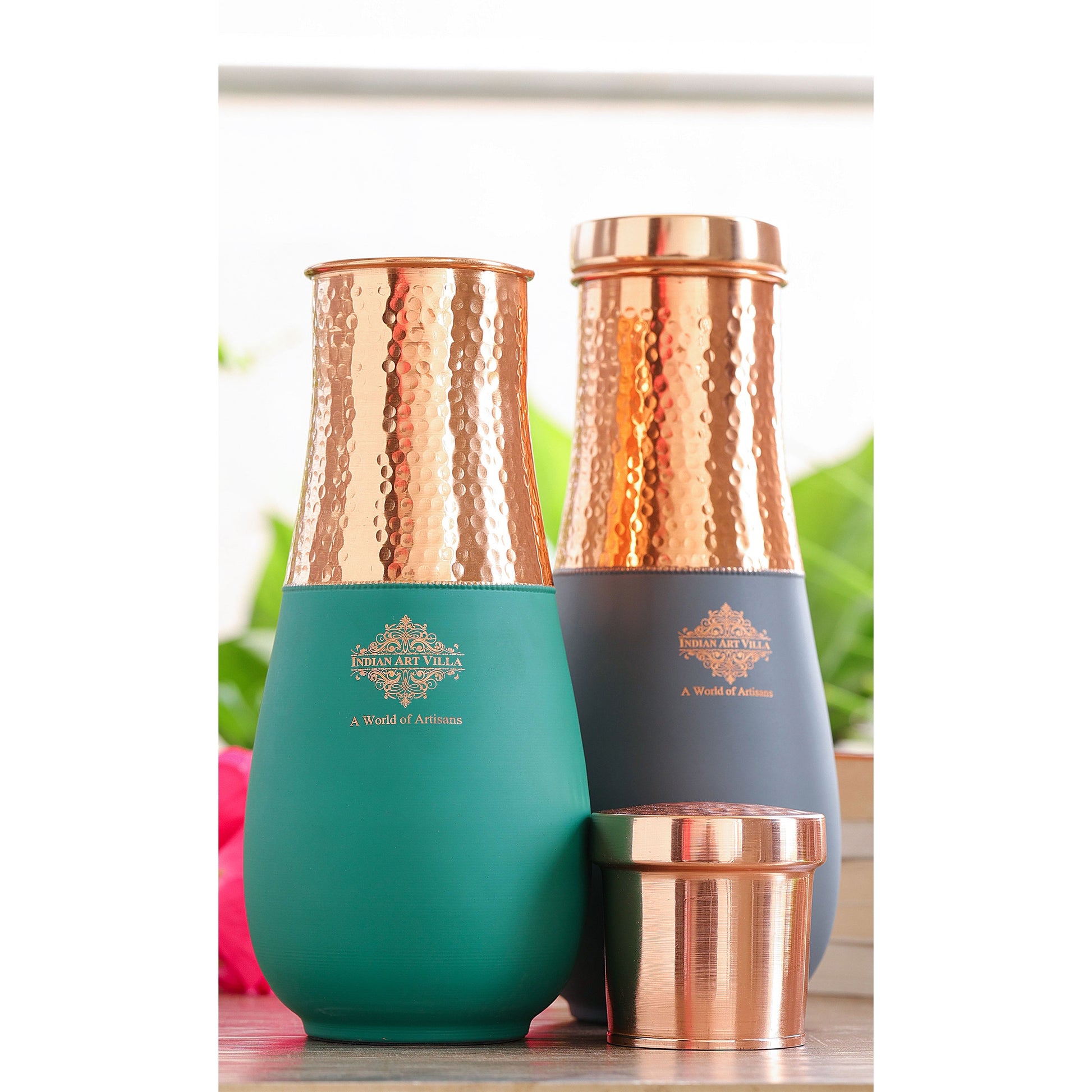 Pure Copper Half Hammered and Silk Finish Vase Shape Bedroom Bottle