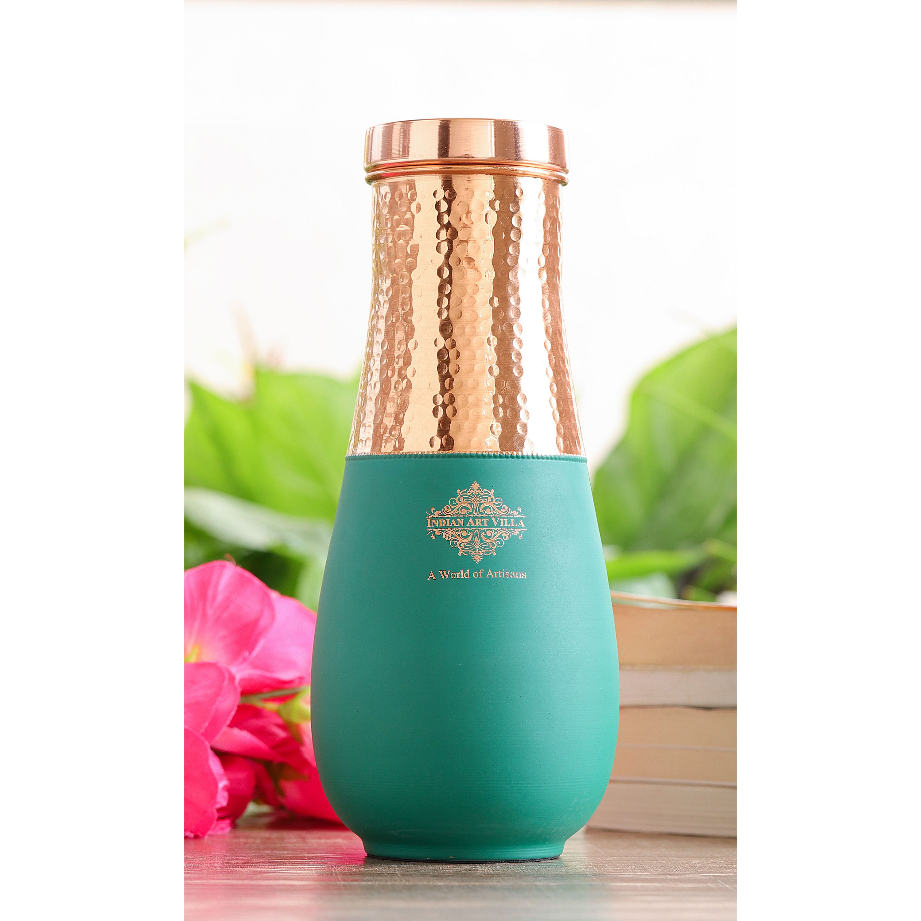 Pure Copper Half Hammered and Silk Finish Vase Shape Bedroom Bottle