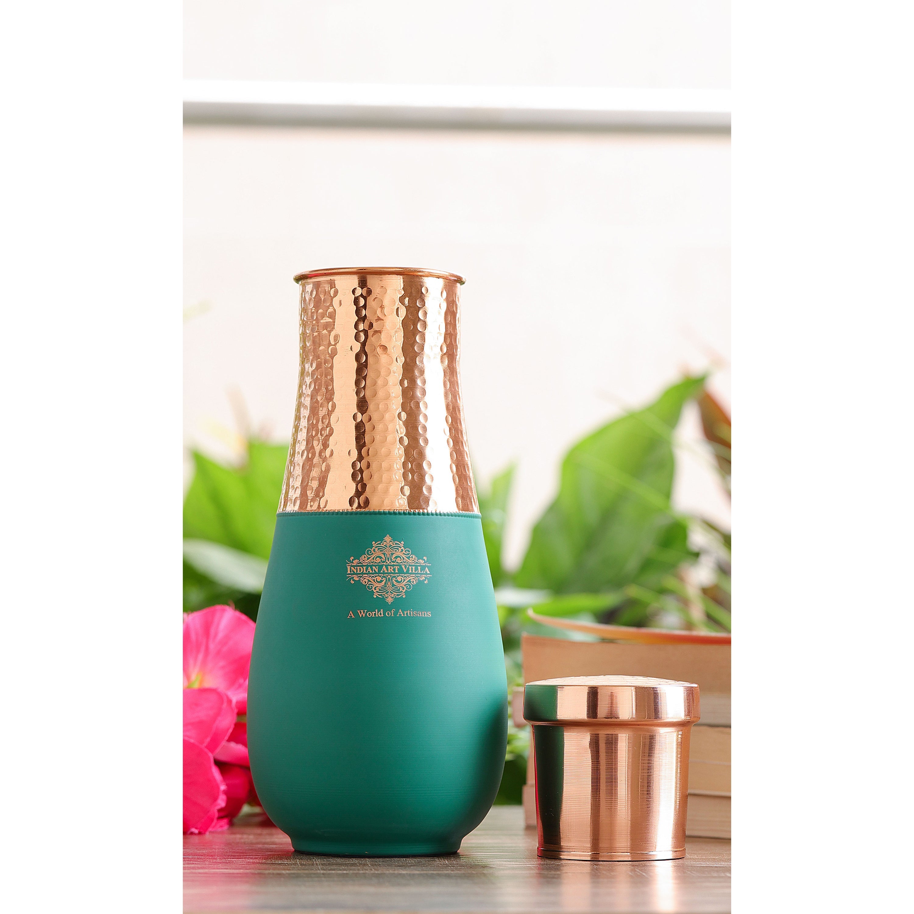 Pure Copper Half Hammered and Silk Finish Vase Shape Bedroom Bottle