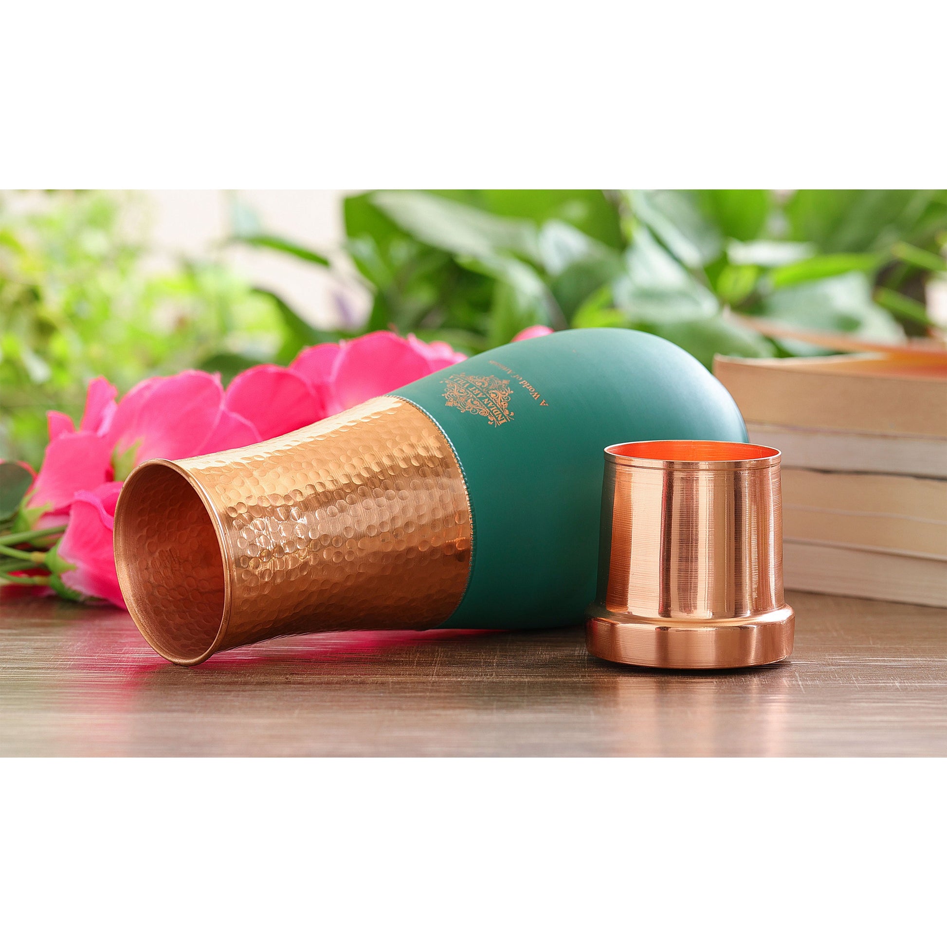 Pure Copper Half Hammered and Silk Finish Vase Shape Bedroom Bottle