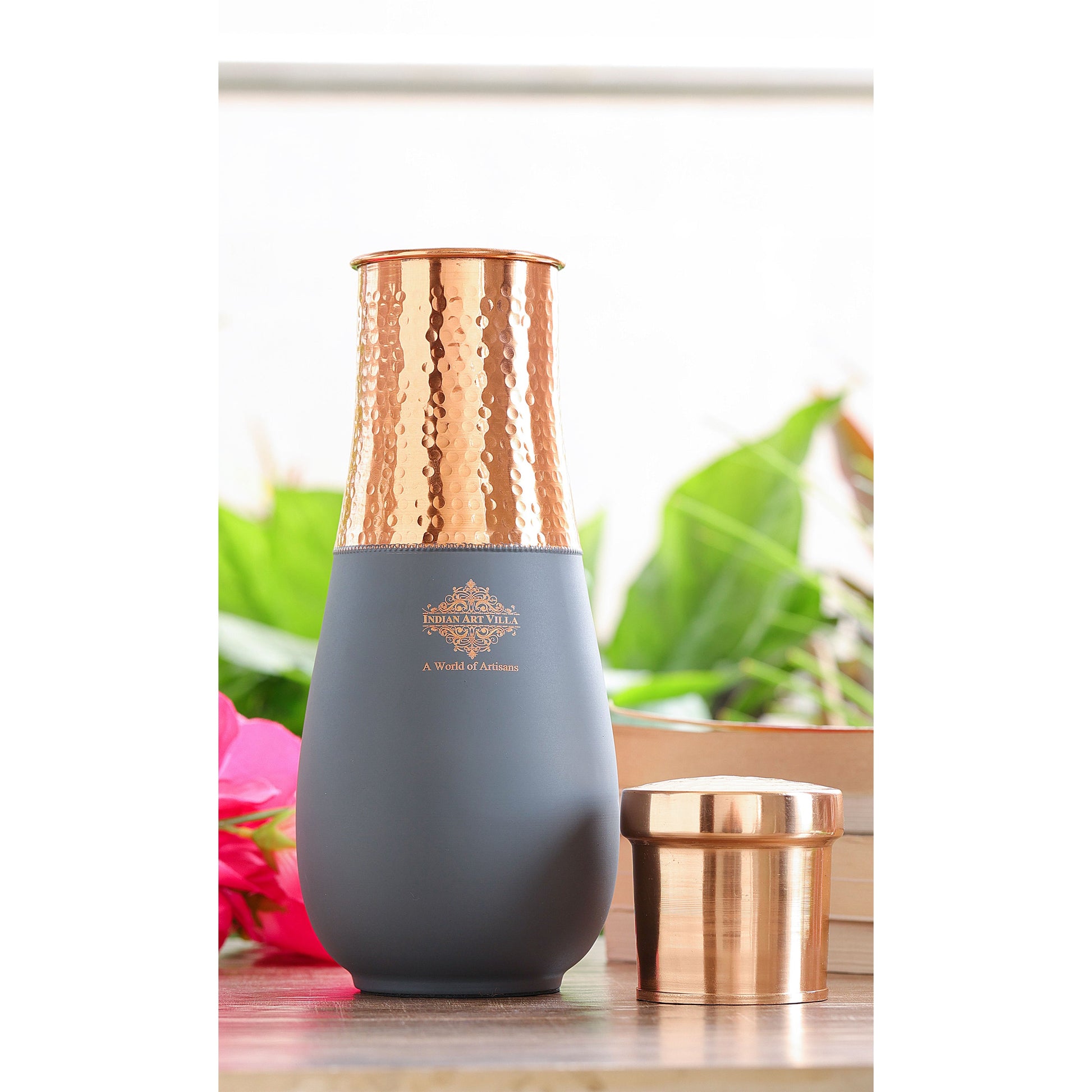 Pure Copper Half Hammered and Silk Finish Vase Shape Bedroom Bottle