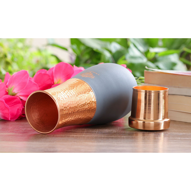 Pure Copper Half Hammered and Silk Finish Vase Shape Bedroom Bottle