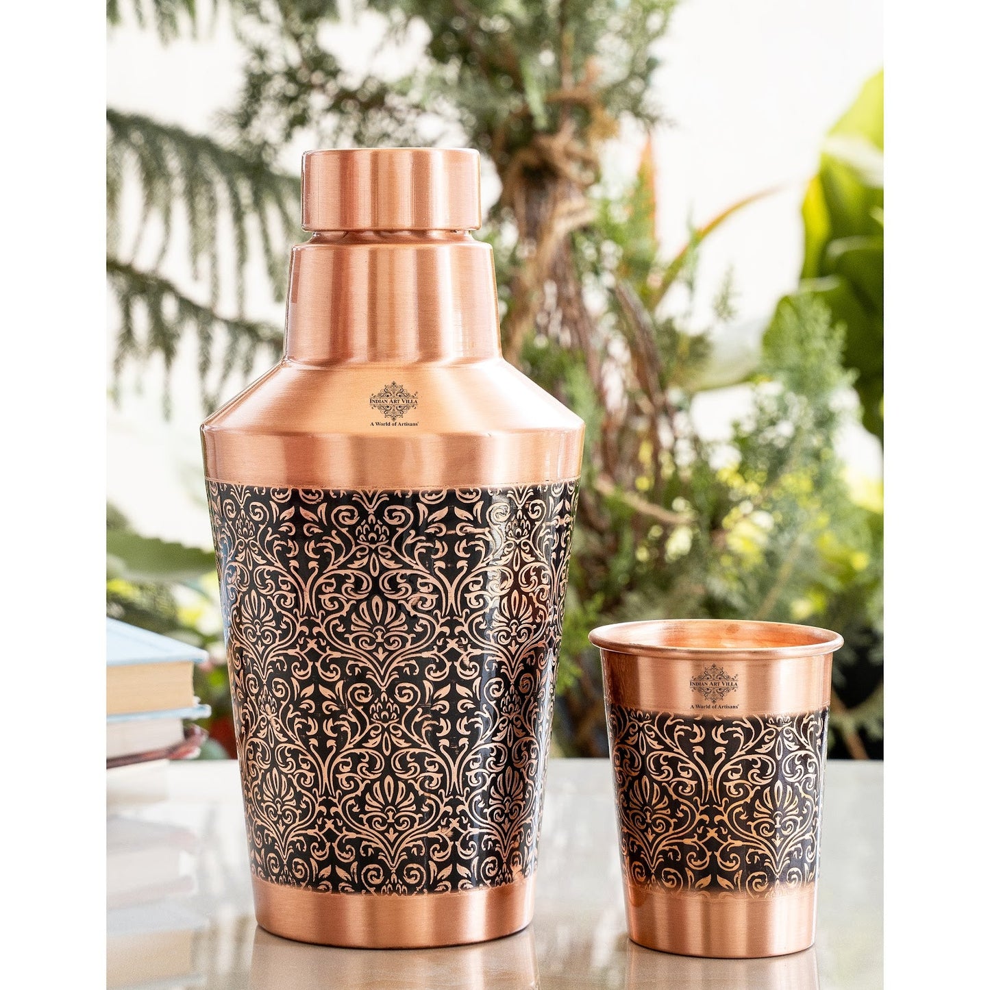 Pure Copper Matt & Hammered Jar 1250ML with Glass & Leak Proof Cap