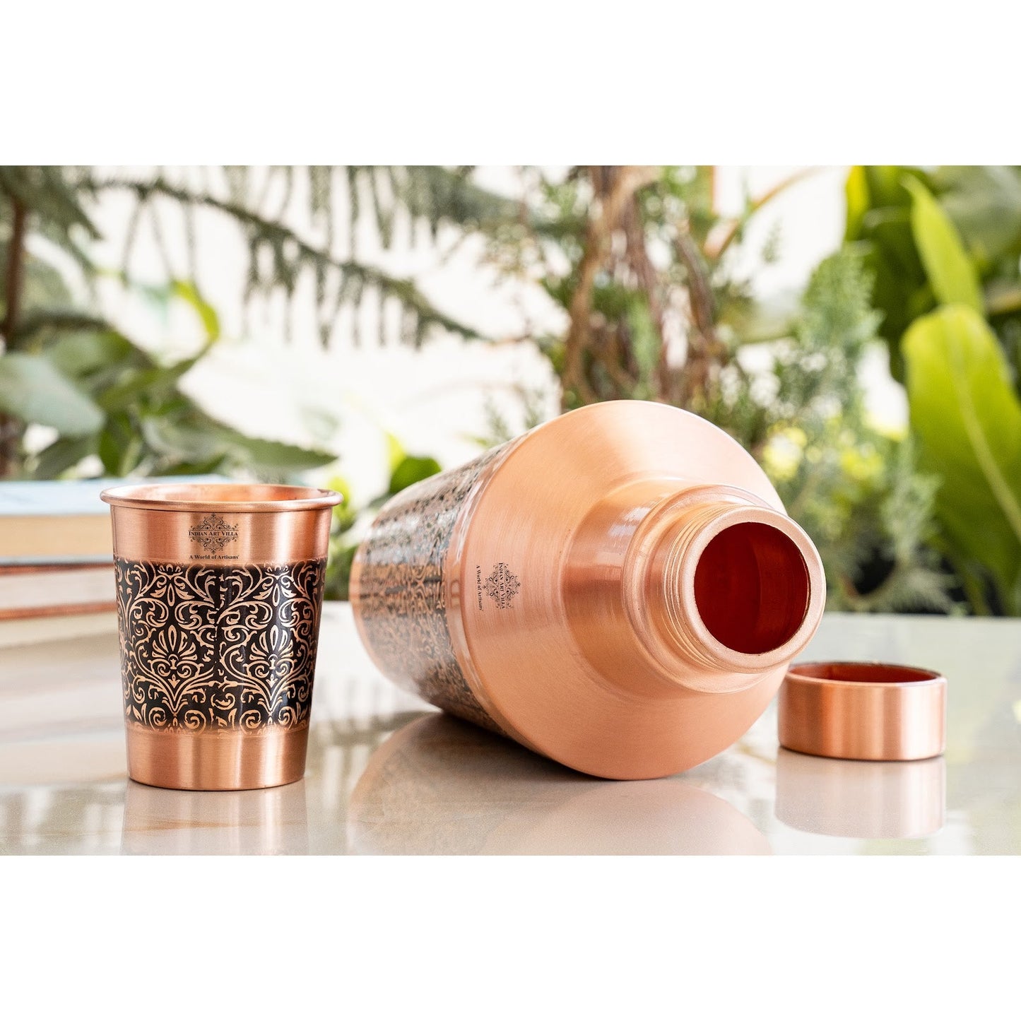 Pure Copper Matt & Hammered Jar 1250ML with Glass & Leak Proof Cap
