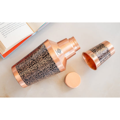 Pure Copper Matt & Hammered Jar 1250ML with Glass & Leak Proof Cap