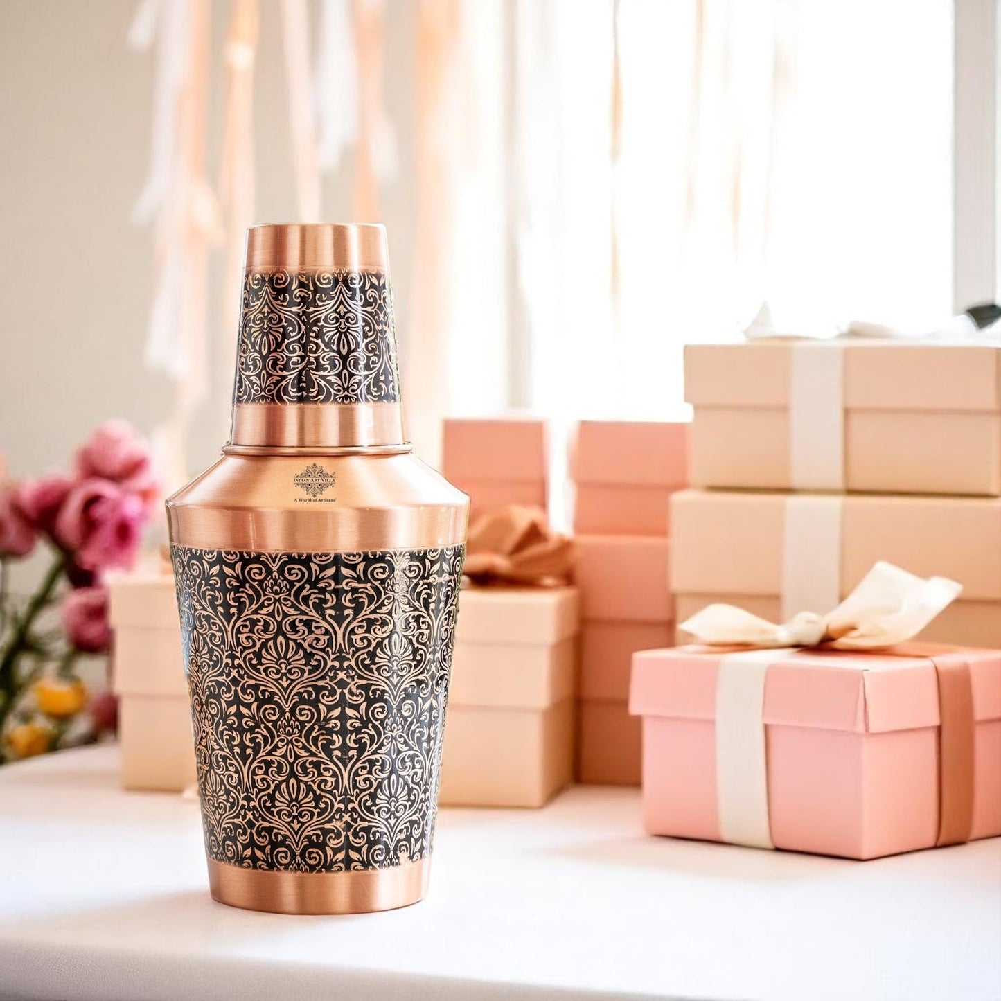 Pure Copper Matt & Hammered Jar 1250ML with Glass & Leak Proof Cap