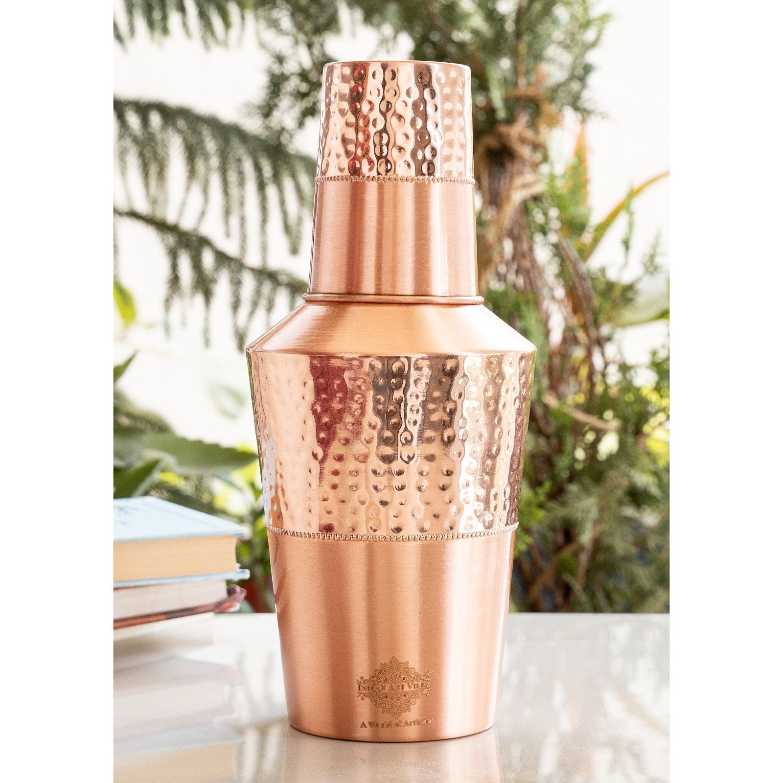 Pure Copper Matt & Hammered Jar 1250ML with Glass & Leak Proof Cap