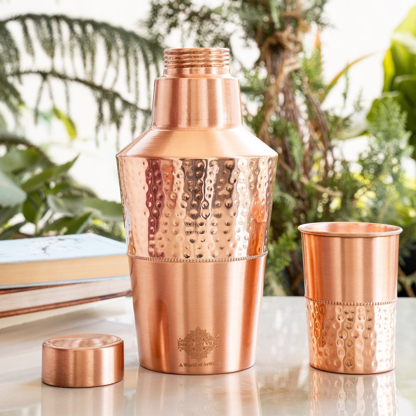 Pure Copper Matt & Hammered Jar 1250ML with Glass & Leak Proof Cap