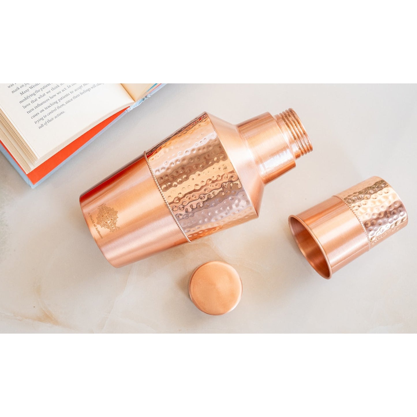 Pure Copper Matt & Hammered Jar 1250ML with Glass & Leak Proof Cap