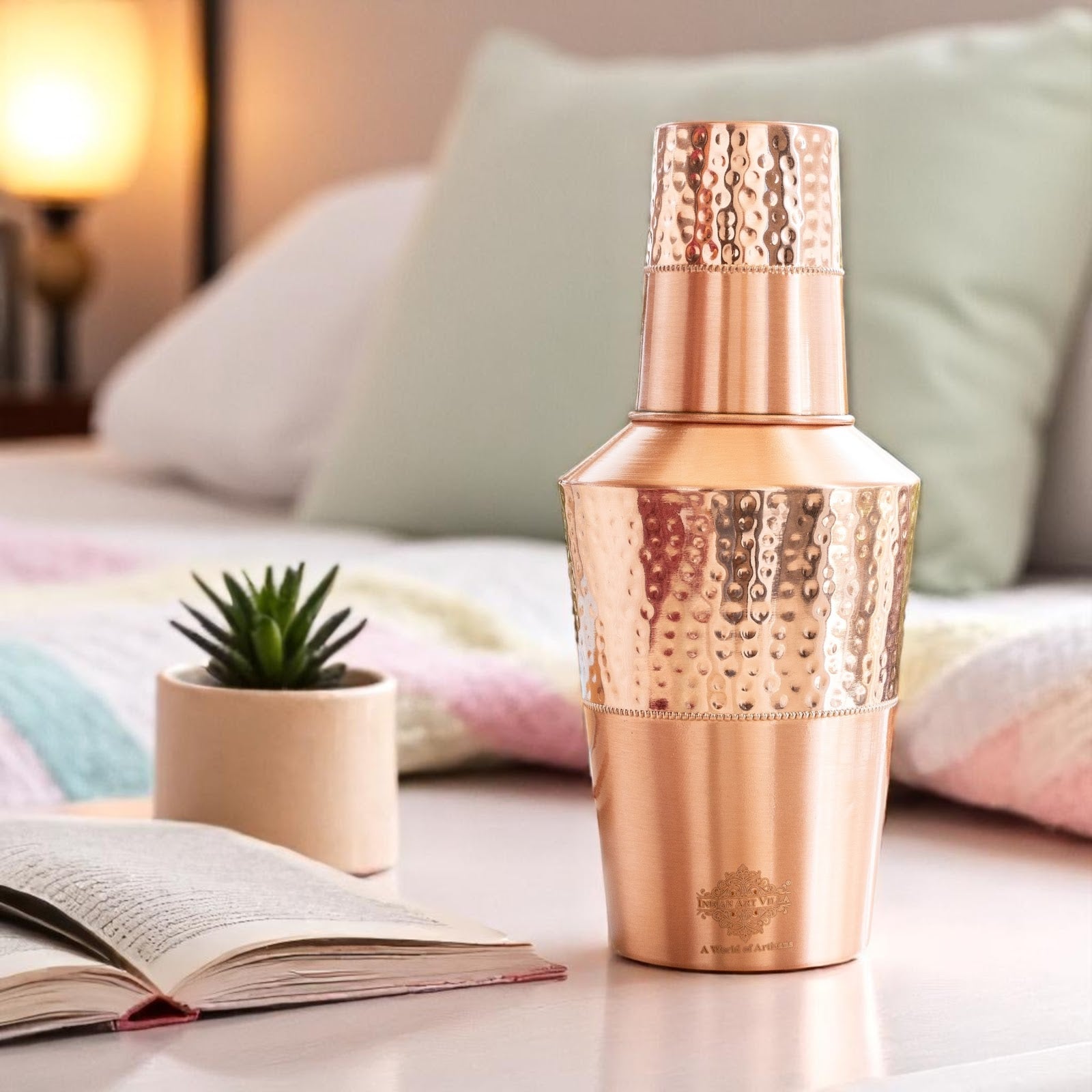 Pure Copper Matt & Hammered Jar 1250ML with Glass & Leak Proof Cap