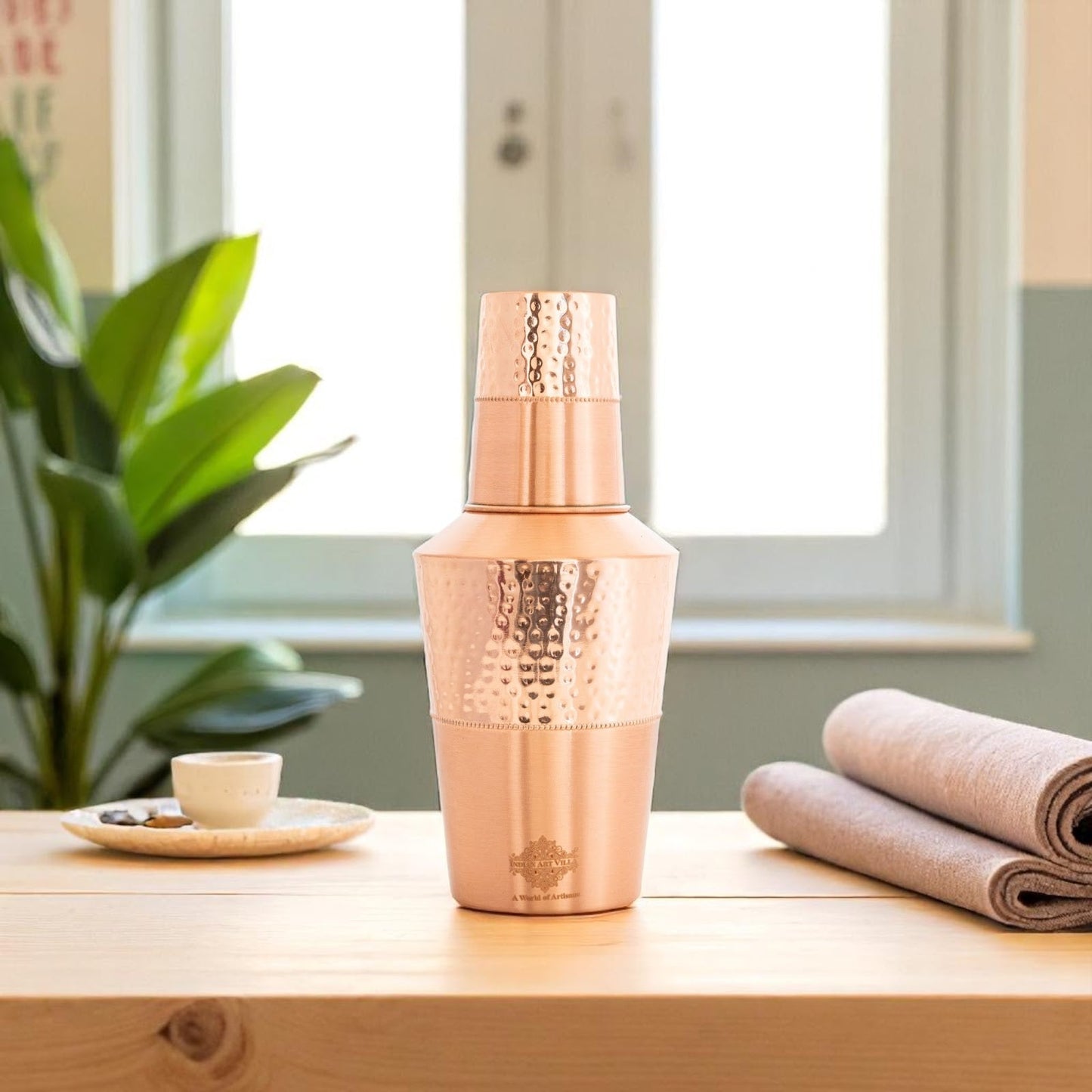 Pure Copper Matt & Hammered Jar 1250ML with Glass & Leak Proof Cap