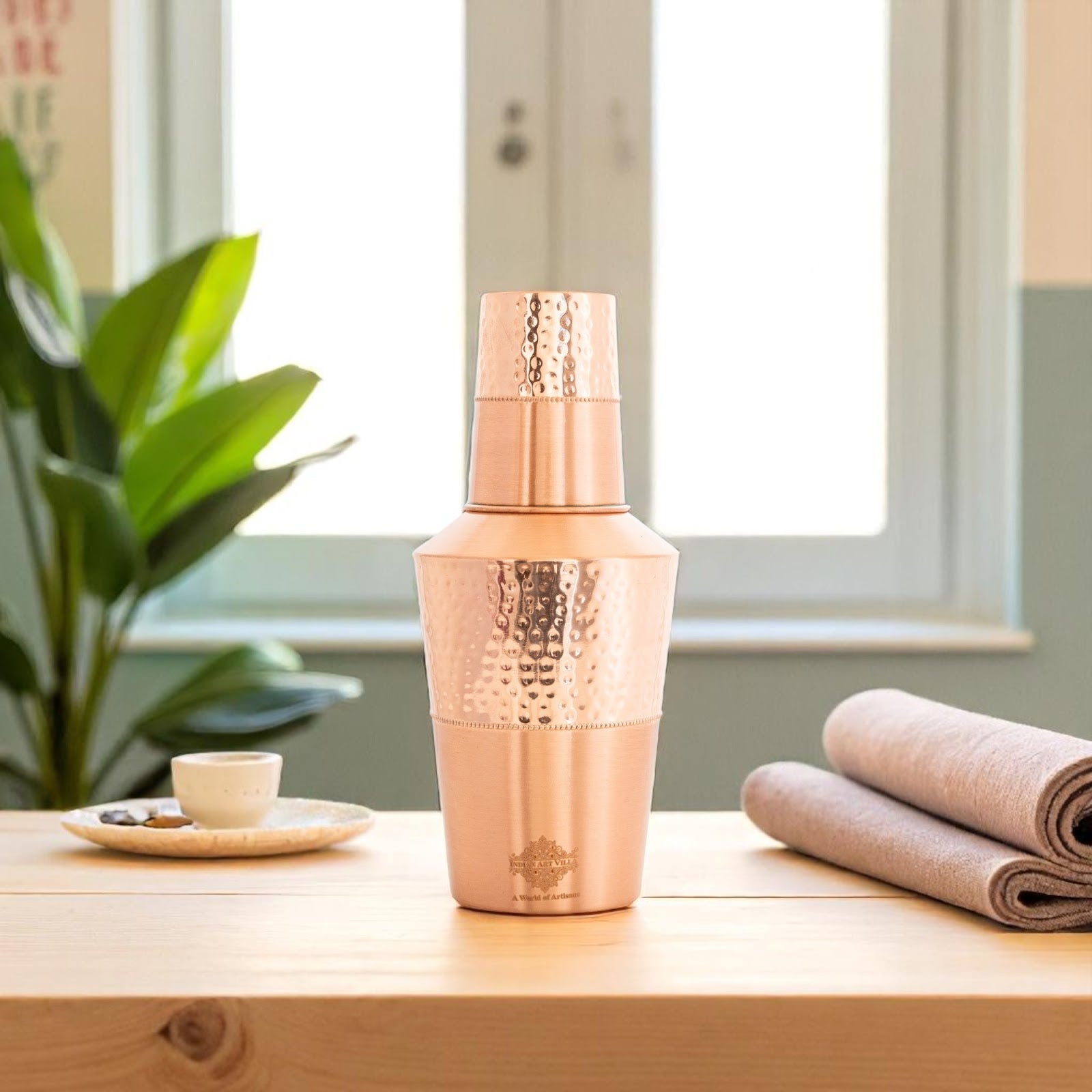 Pure Copper Matt & Hammered Jar 1250ML with Glass & Leak Proof Cap