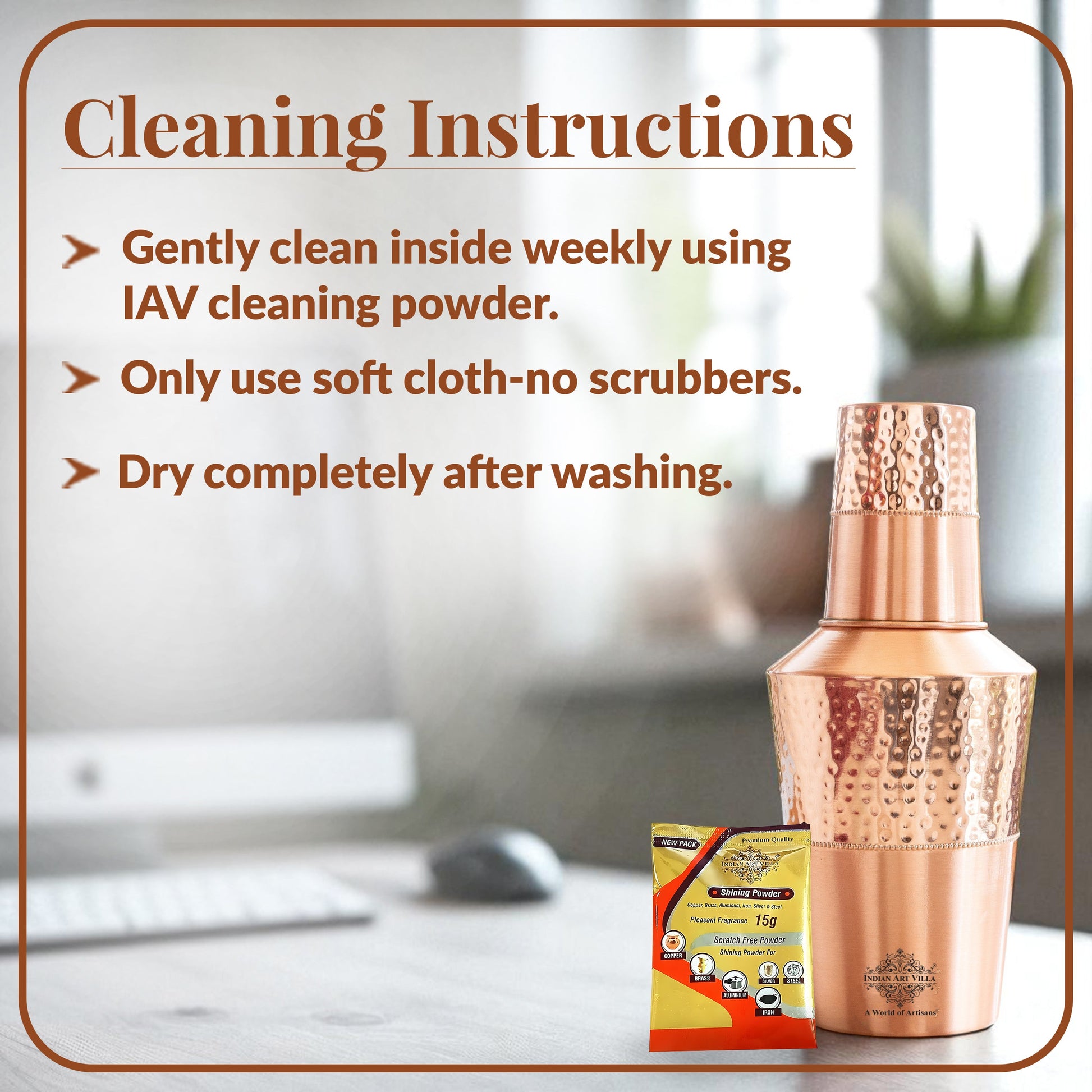 Pure Copper Matt & Hammered Jar 1250ML with Glass & Leak Proof Cap