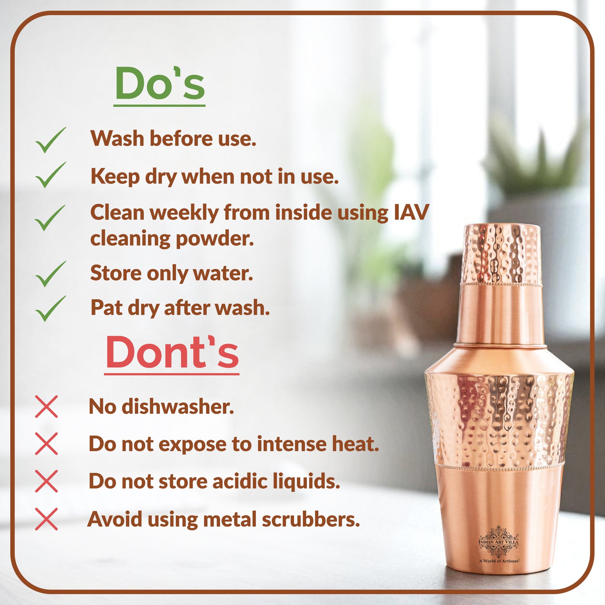 Pure Copper Matt & Hammered Jar 1250ML with Glass & Leak Proof Cap