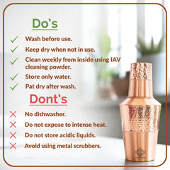 Pure Copper Matt & Hammered Jar 1250ML with Glass & Leak Proof Cap