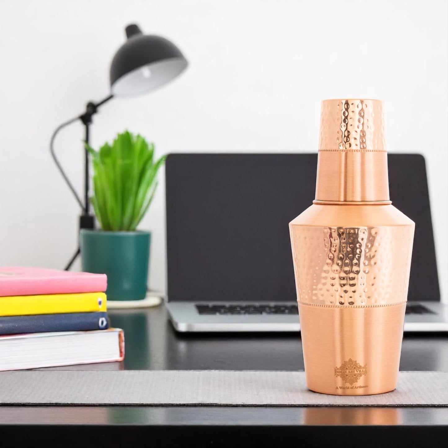 Pure Copper Matt & Hammered Jar 1250ML with Glass & Leak Proof Cap