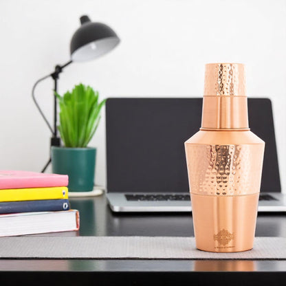 Pure Copper Matt & Hammered Jar 1250ML with Glass & Leak Proof Cap