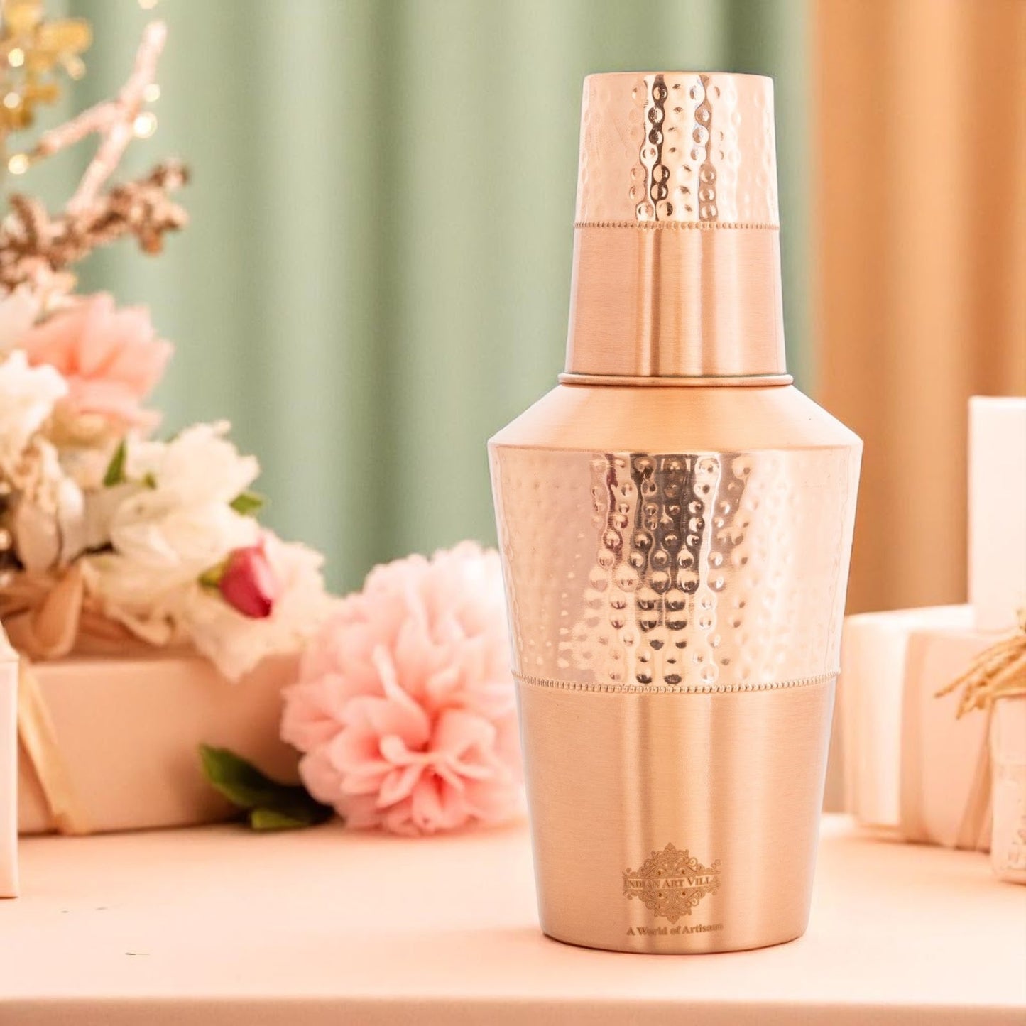 Pure Copper Matt & Hammered Jar 1250ML with Glass & Leak Proof Cap