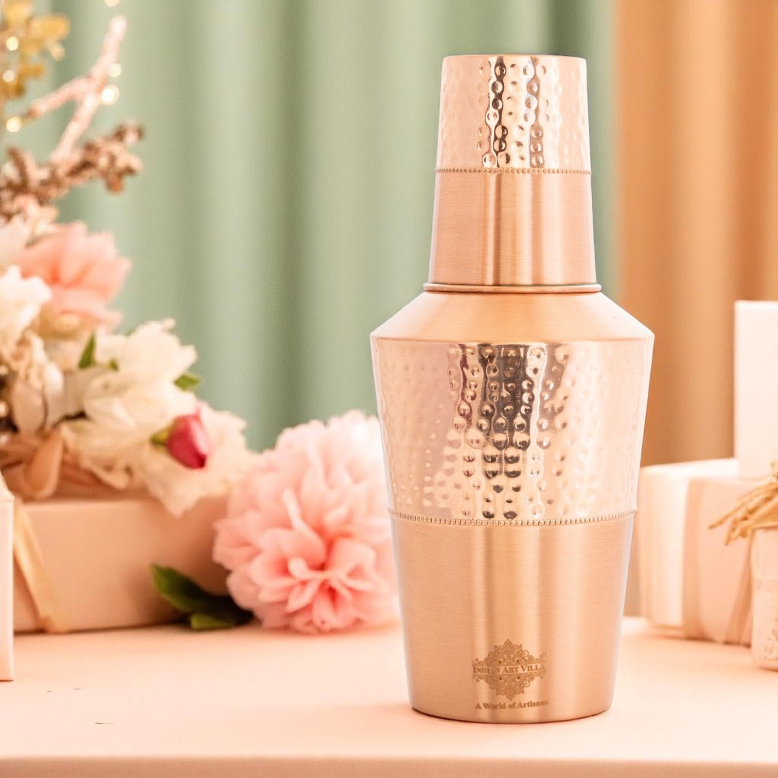 Pure Copper Matt & Hammered Jar 1250ML with Glass & Leak Proof Cap