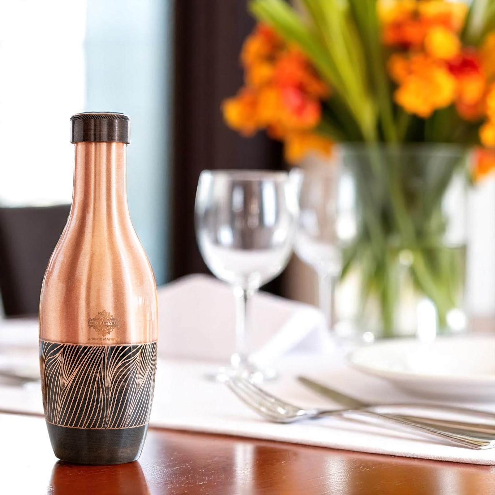 Pure Copper Zebra Embossed Designer Bedroom Bottle/Jar 1150 ML