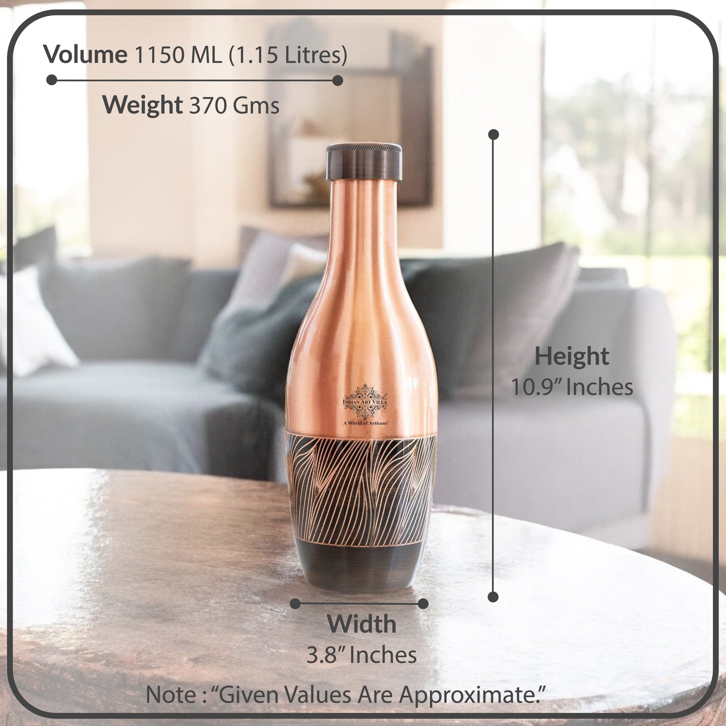 Pure Copper Zebra Embossed Designer Bedroom Bottle/Jar 1150 ML