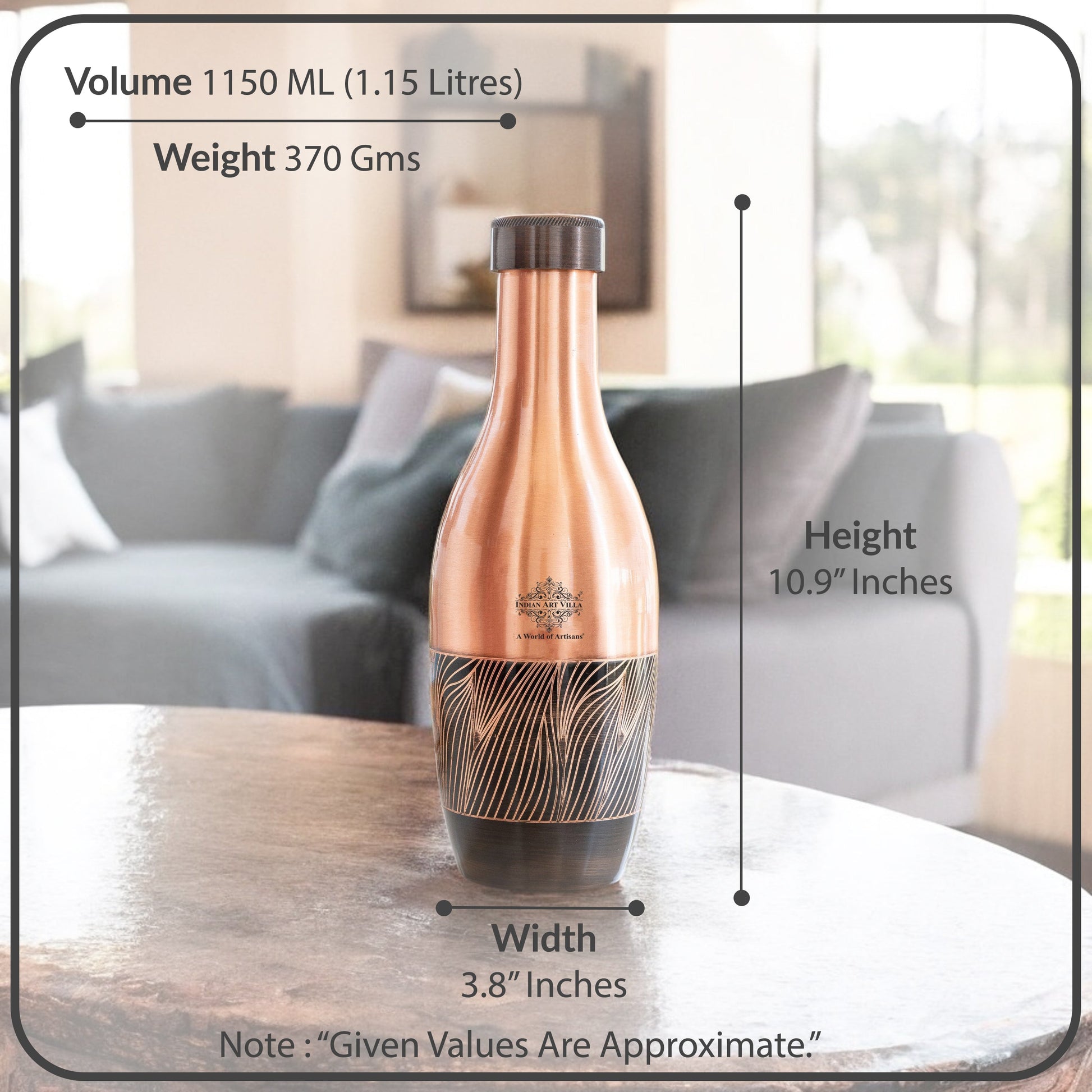 Pure Copper Zebra Embossed Designer Bedroom Bottle/Jar 1150 ML