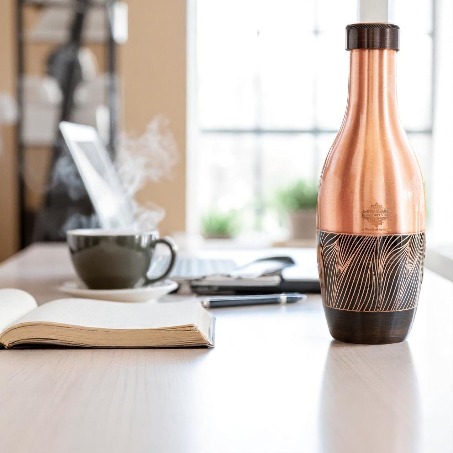 Pure Copper Zebra Embossed Designer Bedroom Bottle/Jar 1150 ML