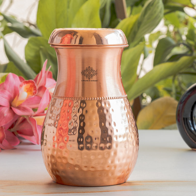 Pure Copper Bedroom Water Bottle with Inbuilt Glass-750 ML