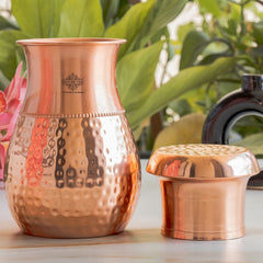 Pure Copper Bedroom Water Bottle with Inbuilt Glass-750 ML