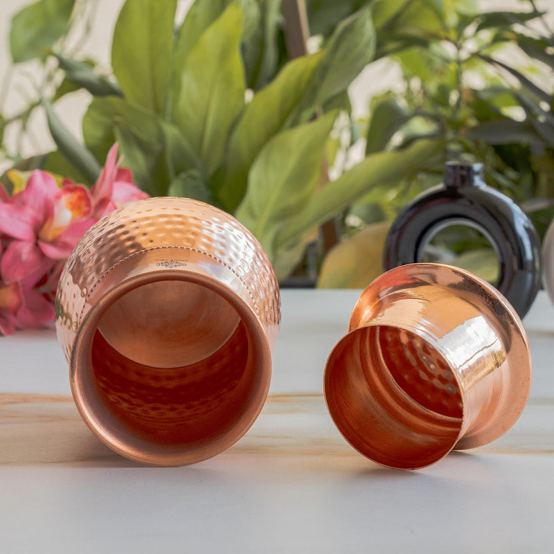 Pure Copper Bedroom Water Bottle with Inbuilt Glass-750 ML