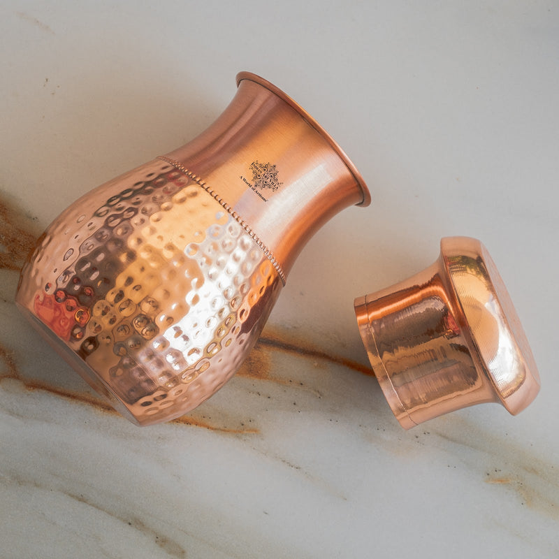 Pure Copper Bedroom Water Bottle with Inbuilt Glass-750 ML