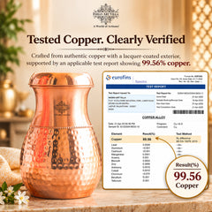 Pure Copper Bedroom Water Bottle with Inbuilt Glass-750 ML