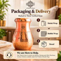 Pure Copper Bedroom Water Bottle with Inbuilt Glass-750 ML