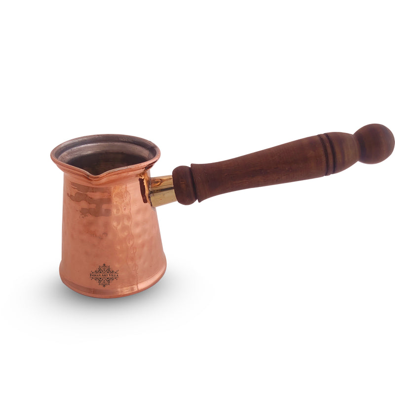 Pure Copper With Tin Lining Inside Turkish Kettle Mug with Wooden Handle & Hammered Design