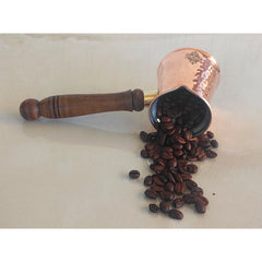 Pure Copper With Tin Lining Inside Turkish Kettle Mug with Wooden Handle & Hammered Design