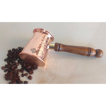 Pure Copper With Tin Lining Inside Turkish Kettle Mug with Wooden Handle & Hammered Design