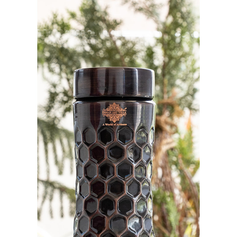 Pure Copper Water Bottle in Antique Finish with Diamond Hammered Design- 1000 ML